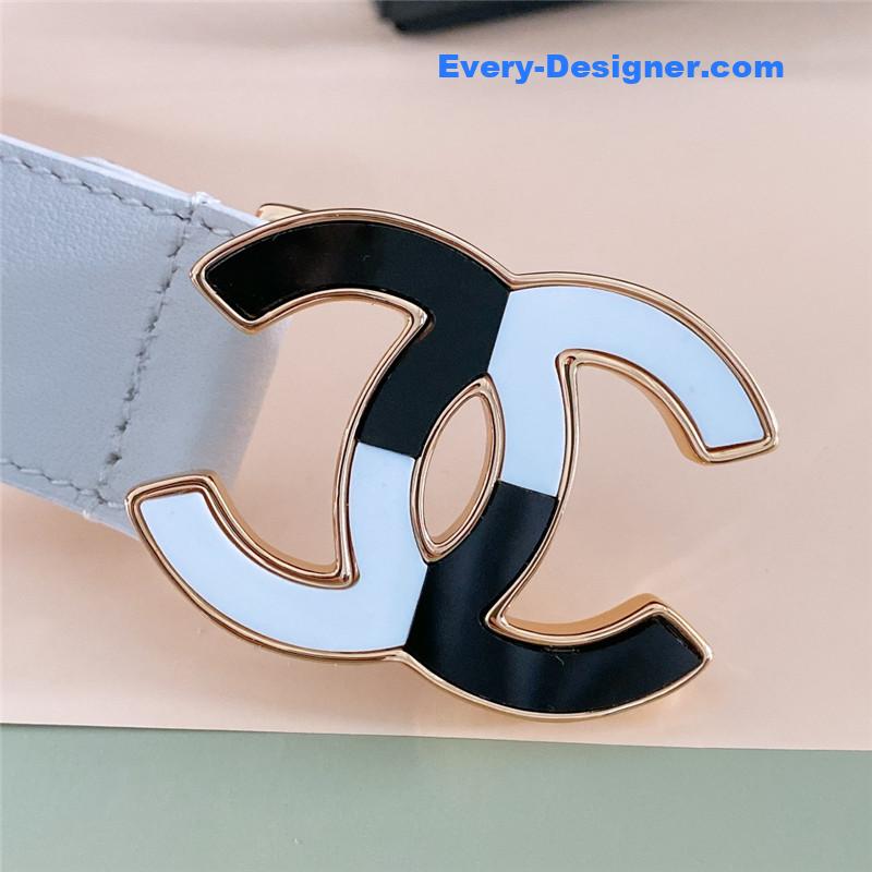 Ch**el black and white enamel double c logo belt