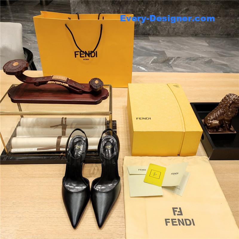 F**di first black leather slingback pumps