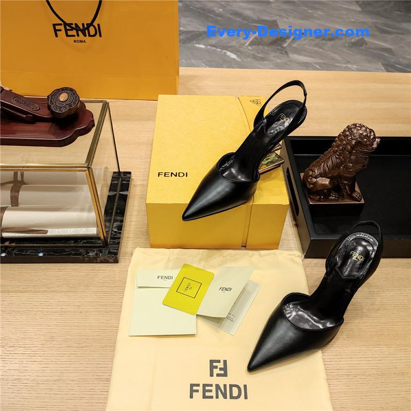 F**di first black leather slingback pumps
