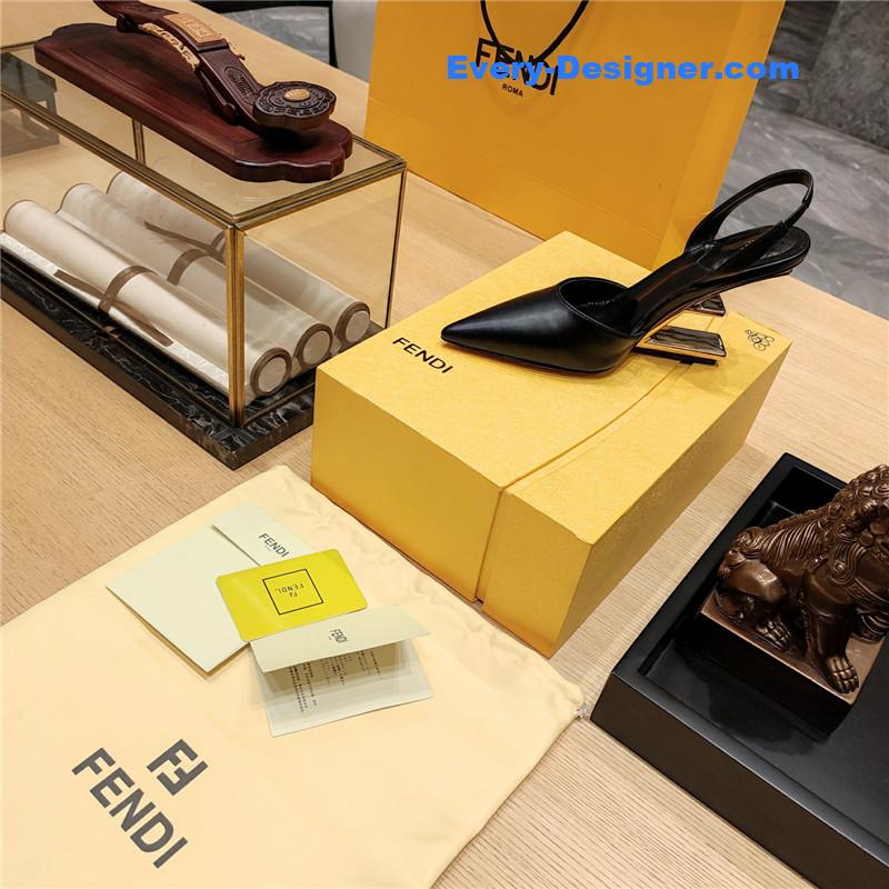 F**di first black leather slingback pumps