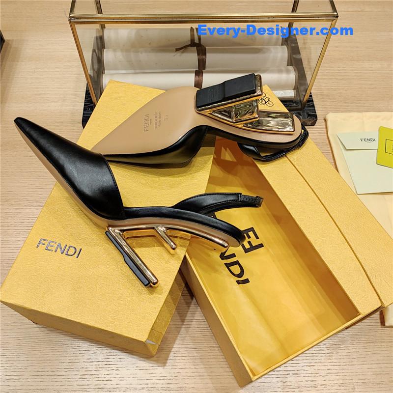 F**di first black leather slingback pumps