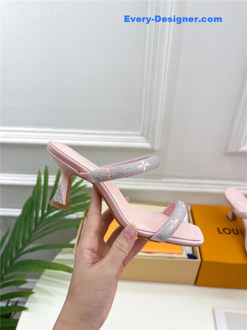 l0vis vvtt0n lv square toe hot D1am0nd high-heeled slippers