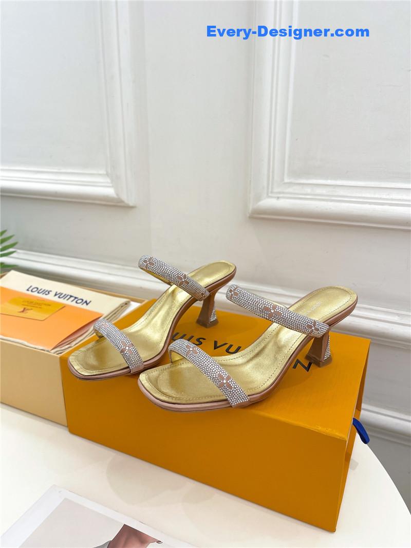 l0vis vvtt0n lv square toe hot D1am0nd high-heeled slippers