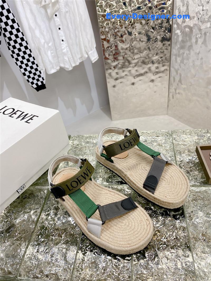 L0ew* new straw platform color block sandals