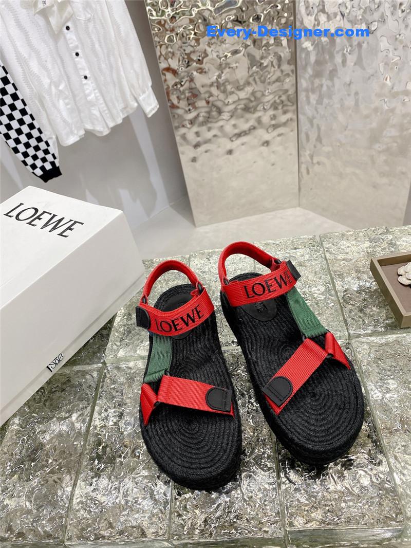 L0ew* new straw platform color block sandals