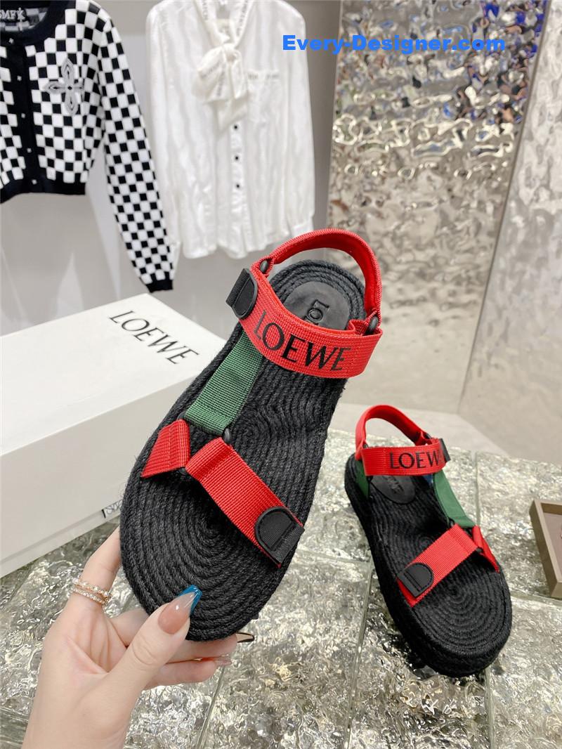 L0ew* new straw platform color block sandals