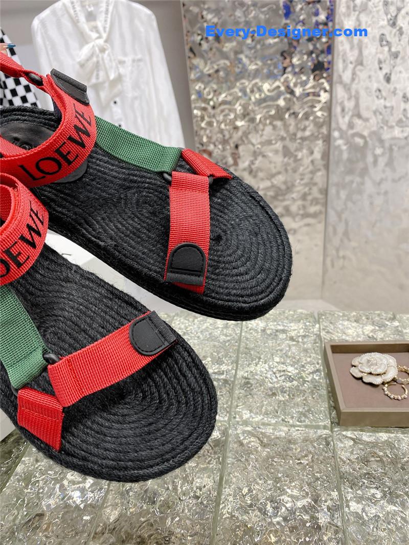 L0ew* new straw platform color block sandals