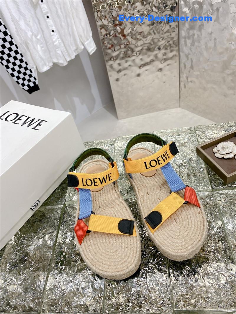 L0ew* new straw platform color block sandals
