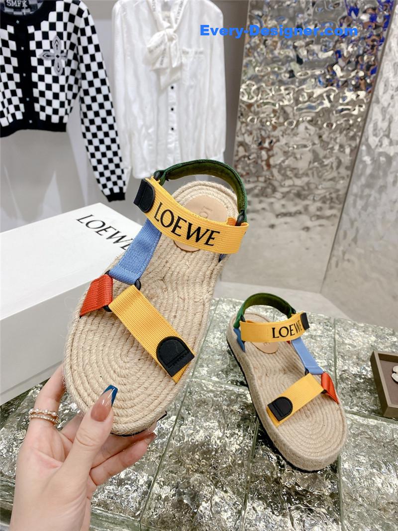 L0ew* new straw platform color block sandals