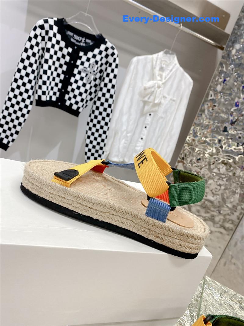 L0ew* new straw platform color block sandals