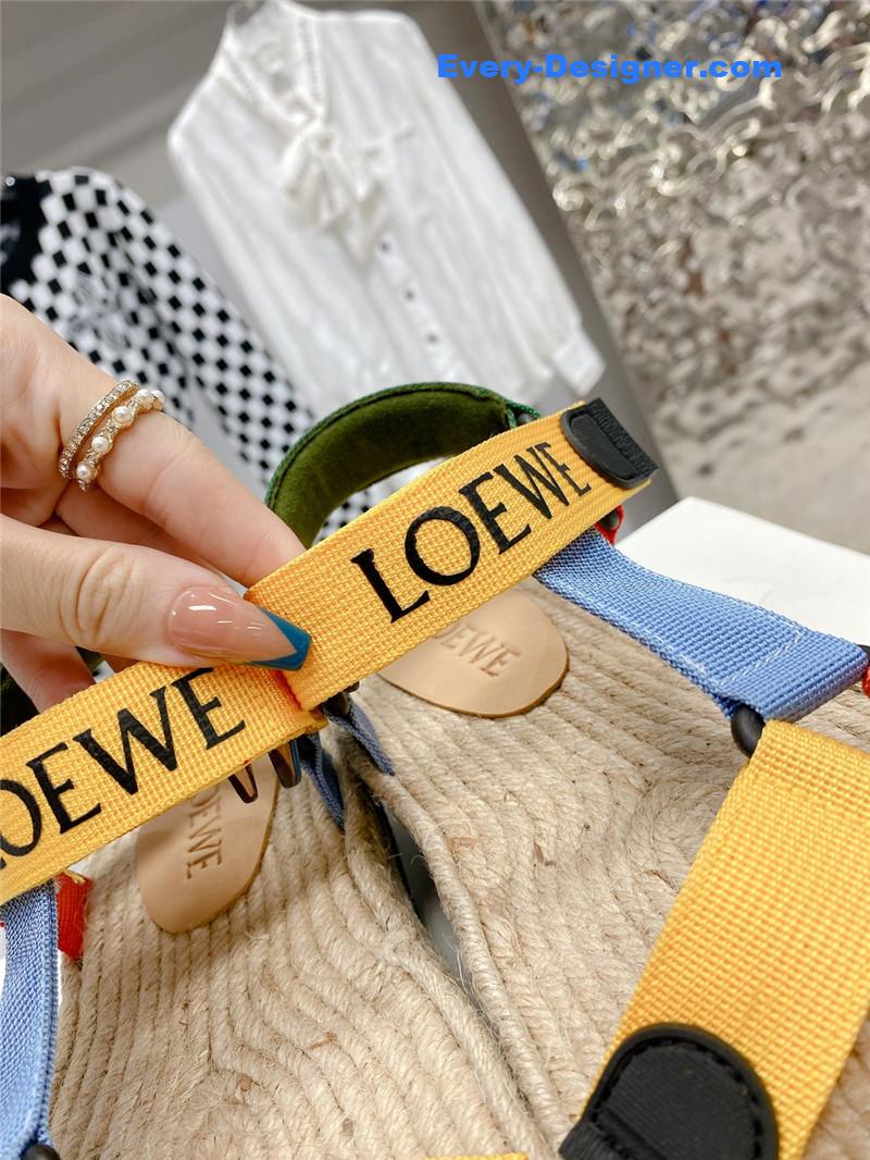 L0ew* new straw platform color block sandals