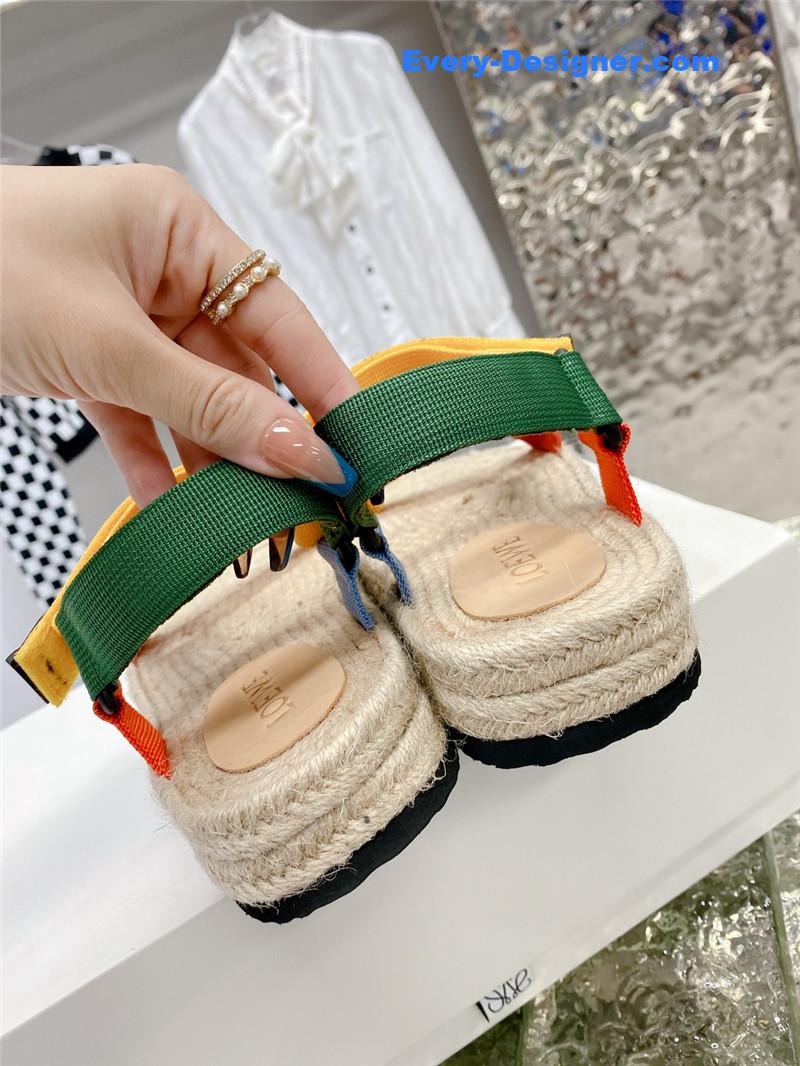 L0ew* new straw platform color block sandals