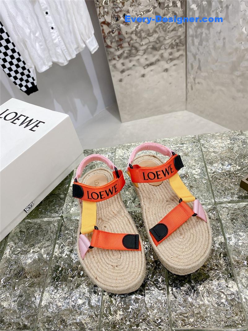 L0ew* new straw platform color block sandals