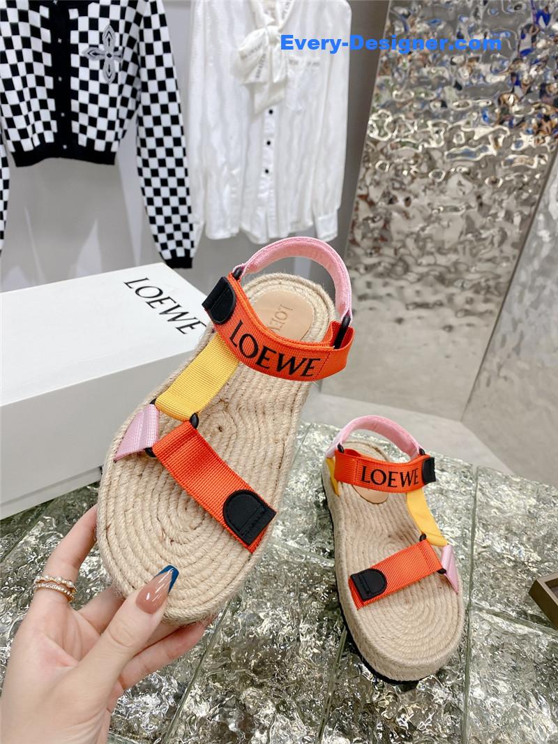 L0ew* new straw platform color block sandals