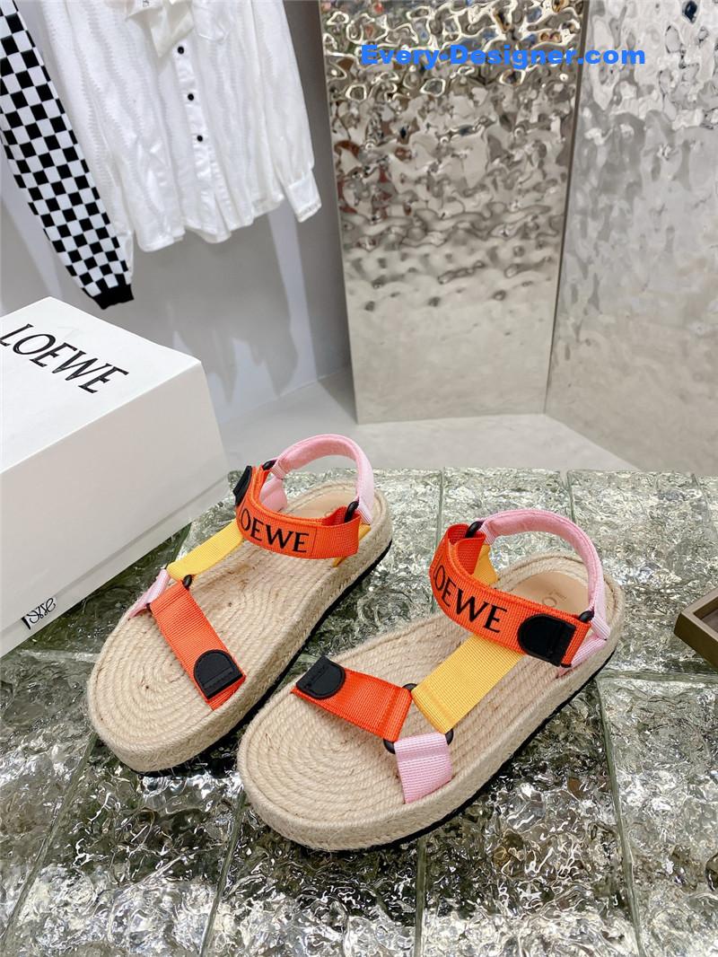 L0ew* new straw platform color block sandals