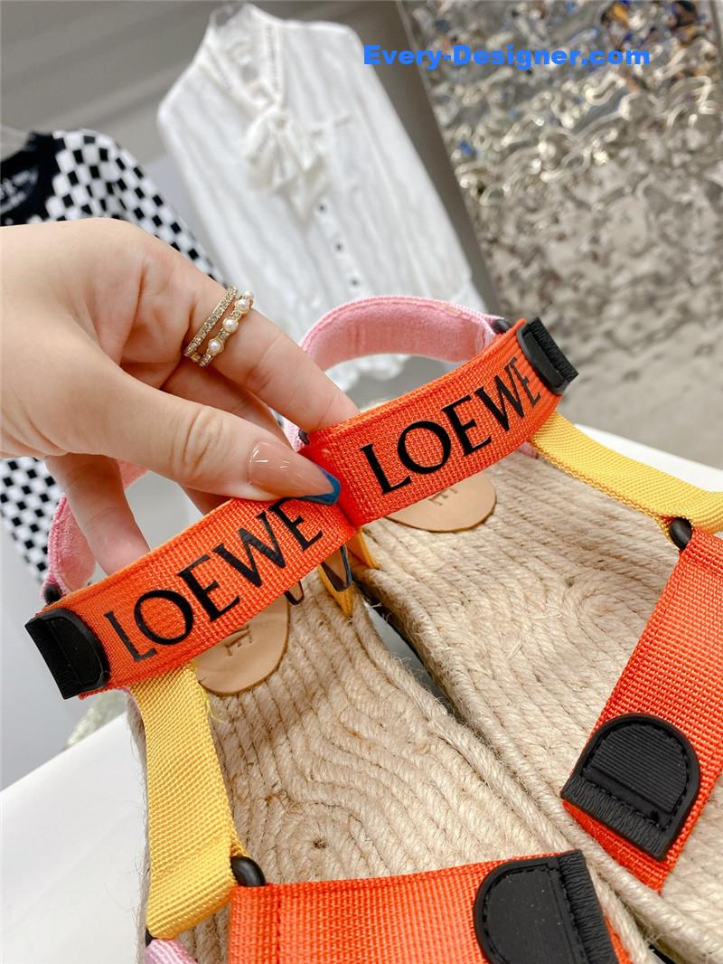 L0ew* new straw platform color block sandals