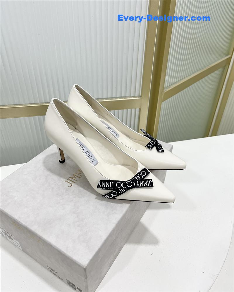 J1m*y Ch00 new logo print webbing square toe flat shoes