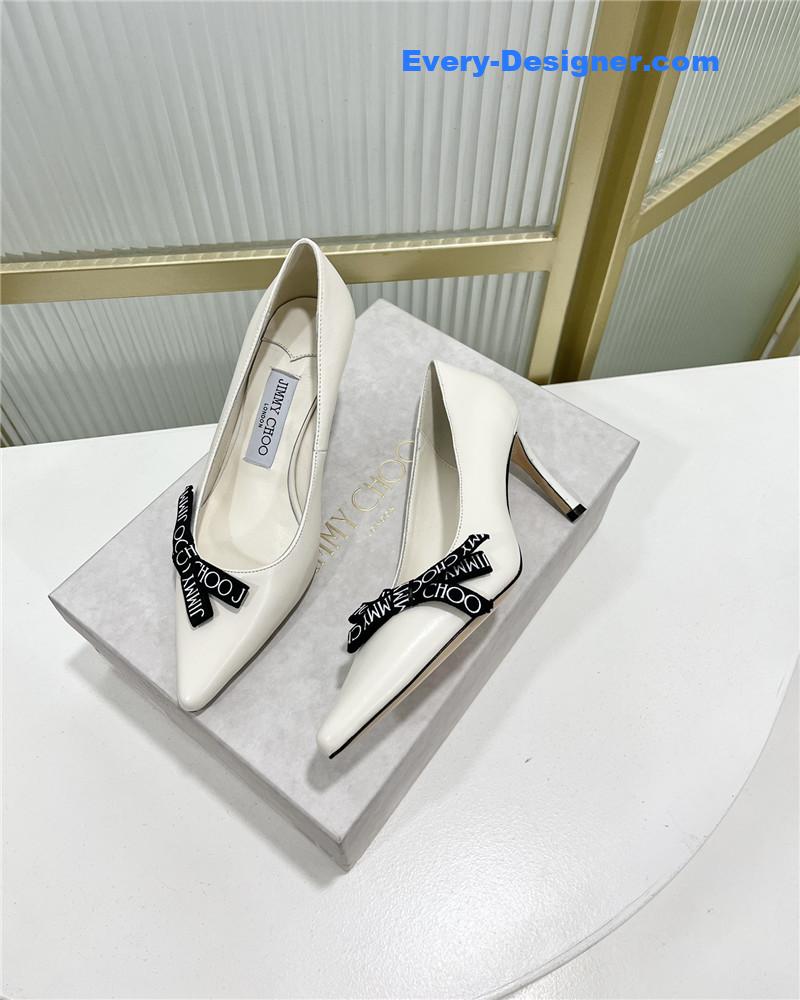 J1m*y Ch00 new logo print webbing square toe flat shoes