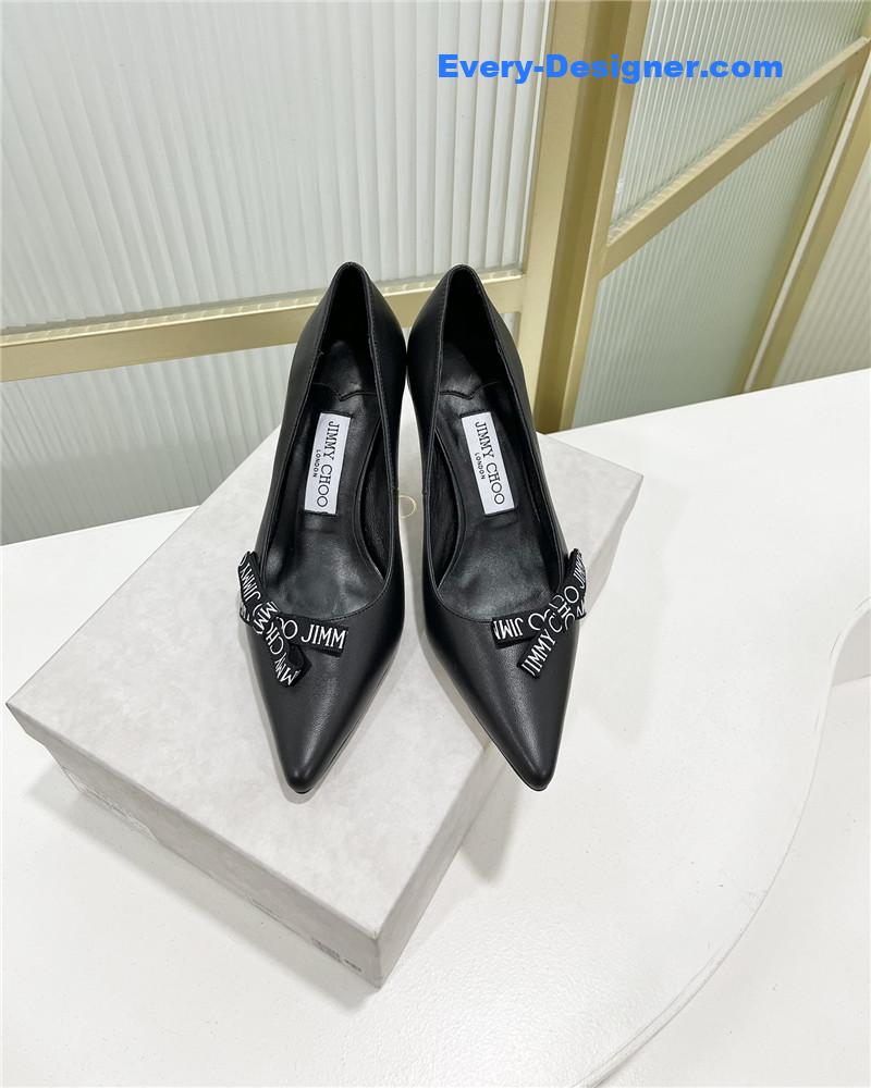 J1m*y Ch00 new logo print webbing square toe flat shoes