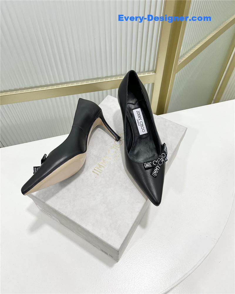 J1m*y Ch00 new logo print webbing square toe flat shoes