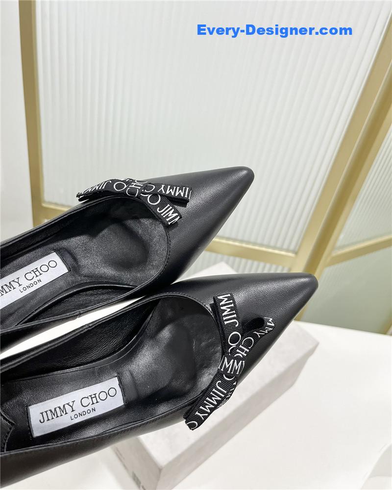 J1m*y Ch00 new logo print webbing square toe flat shoes