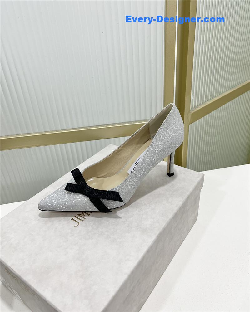 J1m*y Ch00 new logo print webbing square toe flat shoes