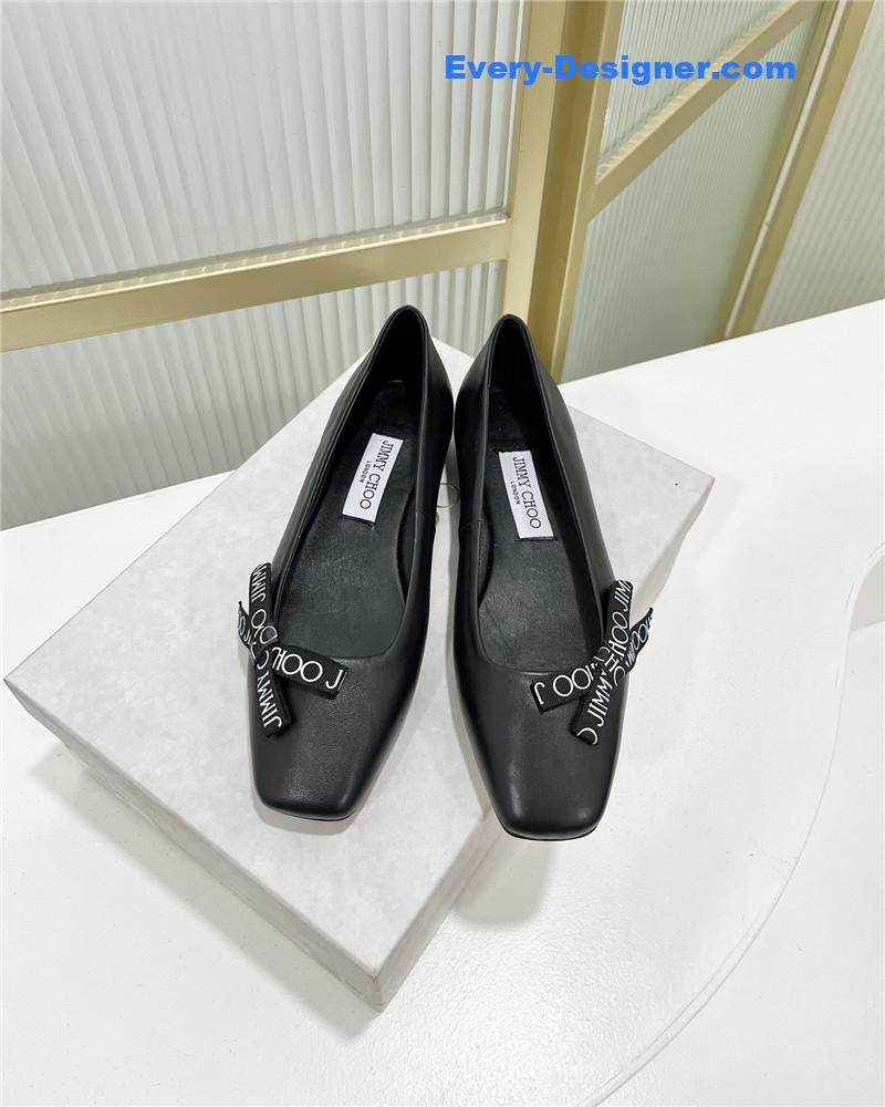 J1m*y Ch00 new logo print webbing square toe flat shoes