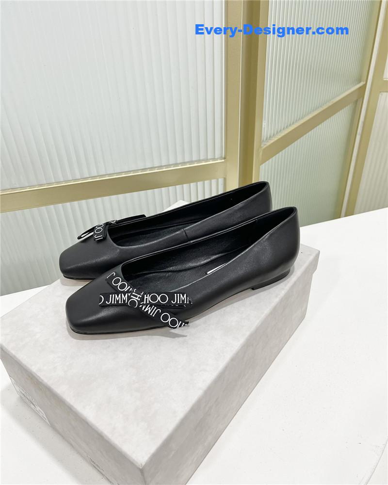 J1m*y Ch00 new logo print webbing square toe flat shoes