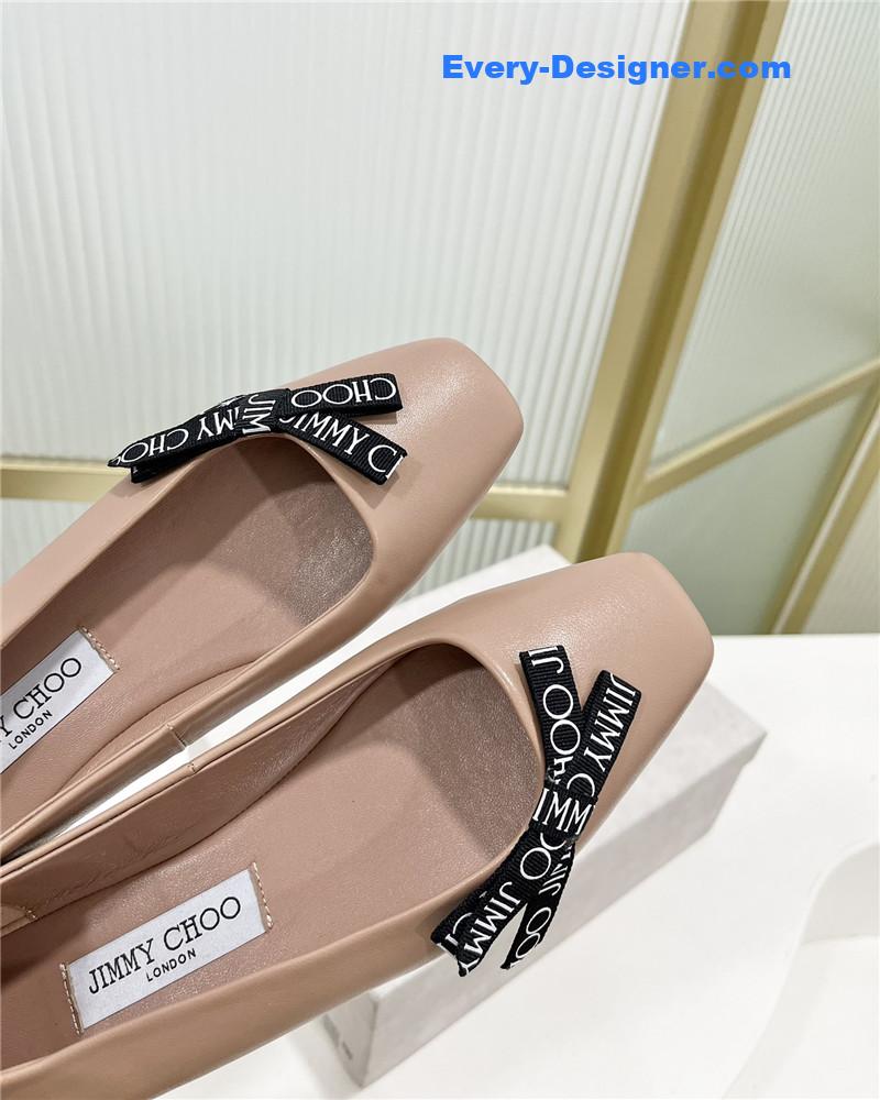 J1m*y Ch00 new logo print webbing square toe flat shoes