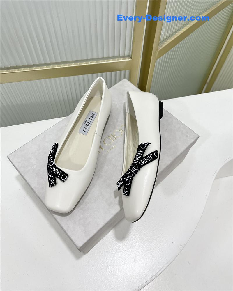 J1m*y Ch00 new logo print webbing square toe flat shoes