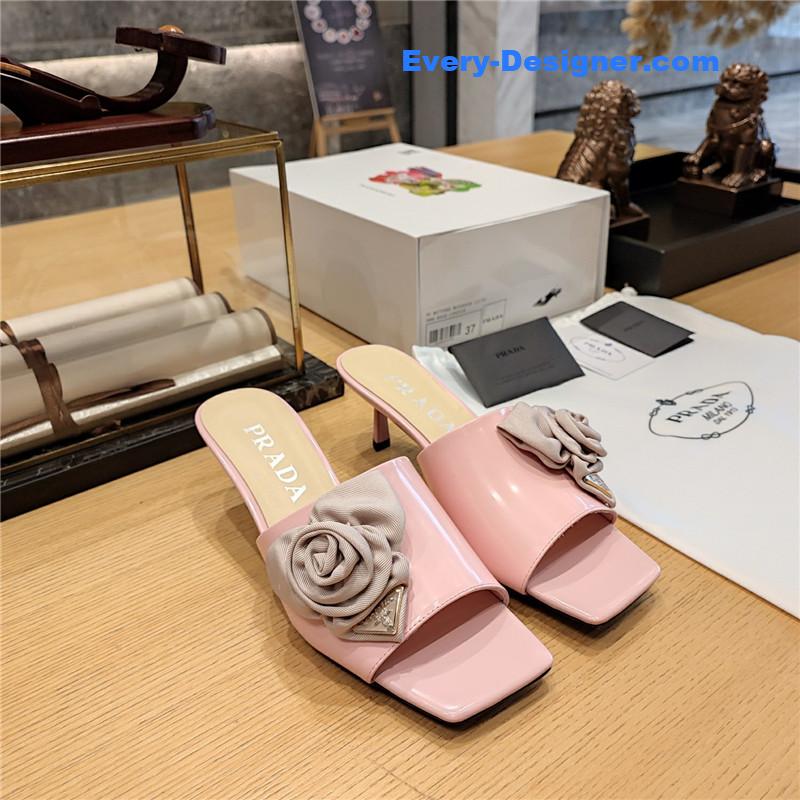 Pra*a low heel rosette square toe sandals