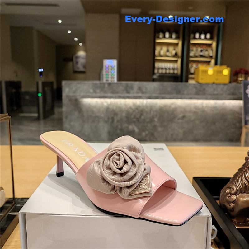 Pra*a low heel rosette square toe sandals