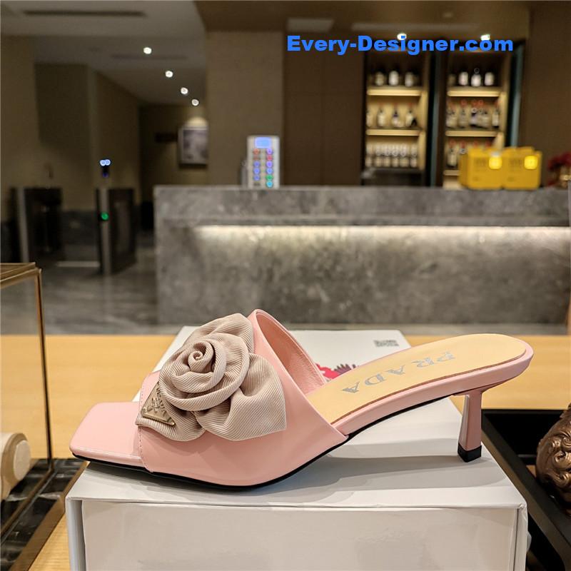 Pra*a low heel rosette square toe sandals