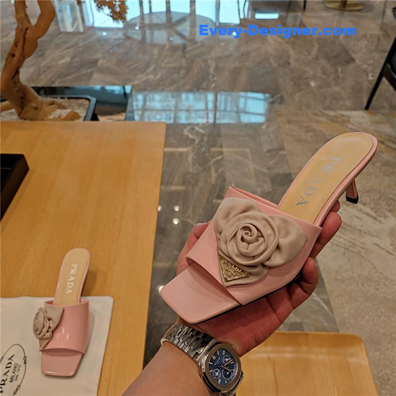 Pra*a low heel rosette square toe sandals