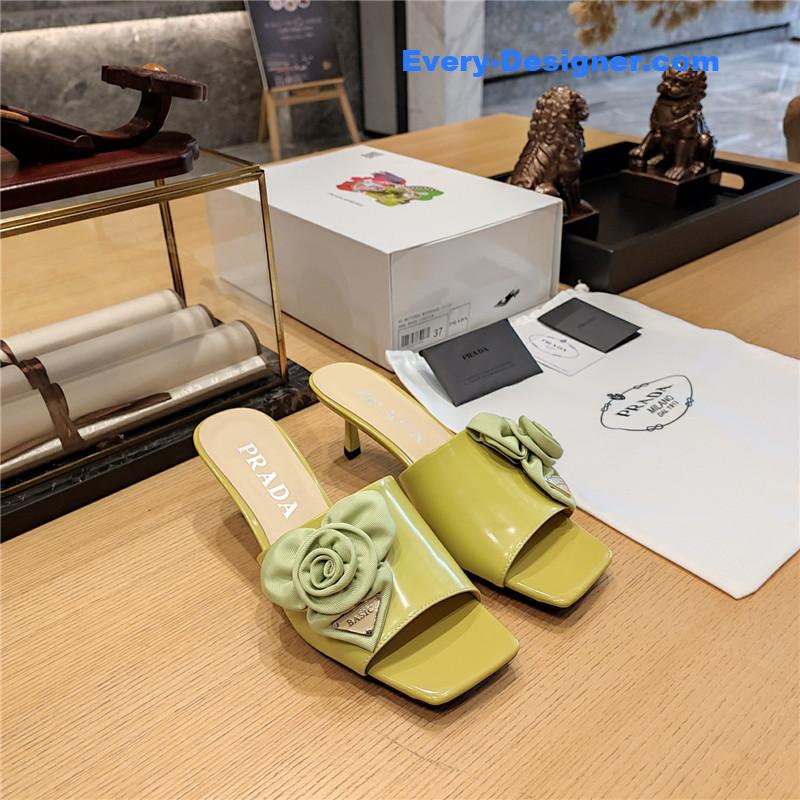 Pra*a low heel rosette square toe sandals