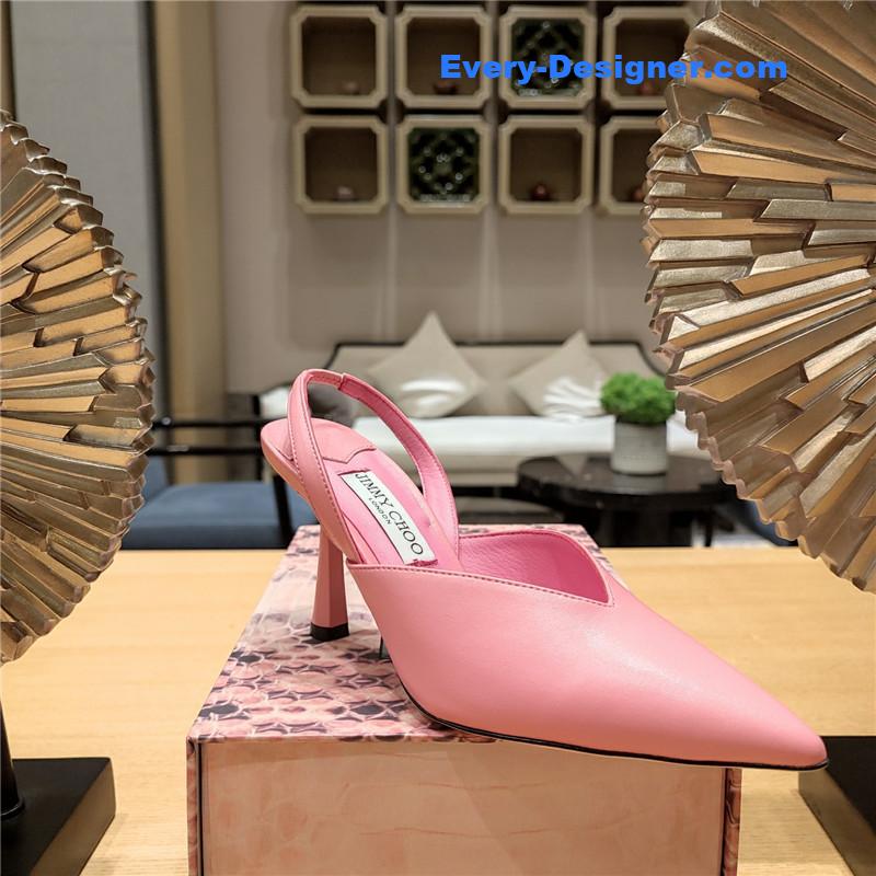 J1m*y Ch00 pink amel 50mm leather pumps