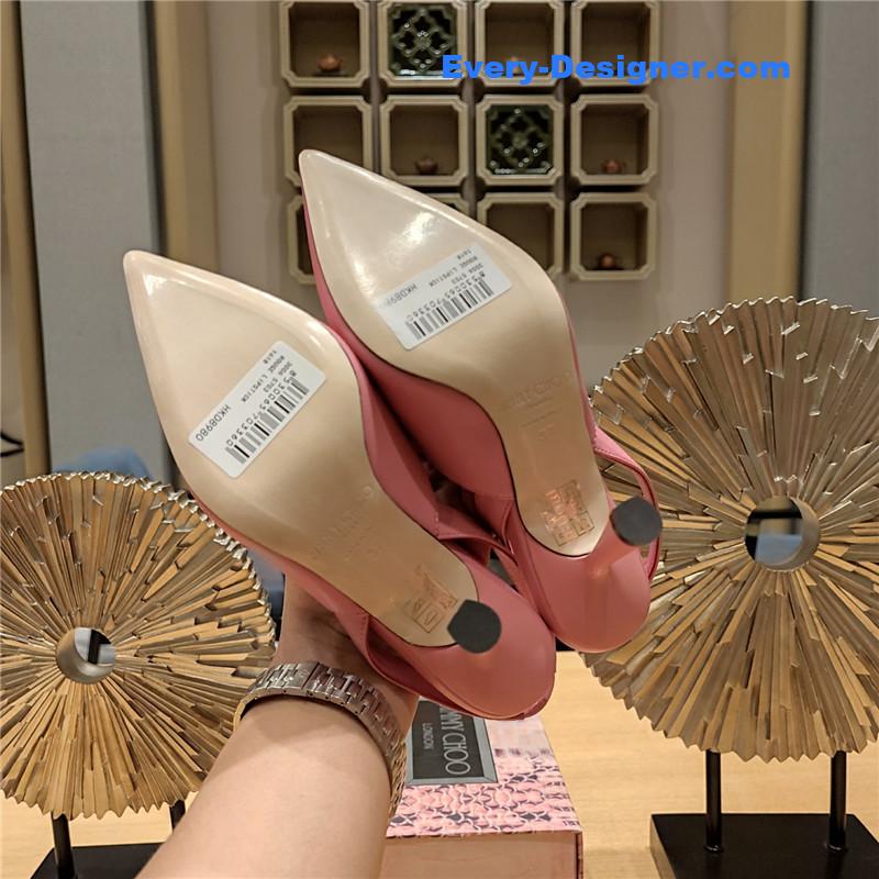 J1m*y Ch00 pink amel 50mm leather pumps