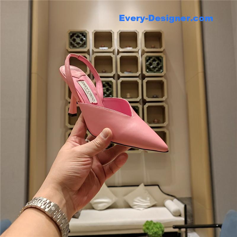 J1m*y Ch00 pink amel 50mm leather pumps