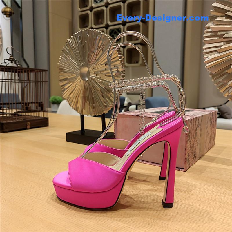 J1m*y Ch00 crystal chain heeled platform sandals