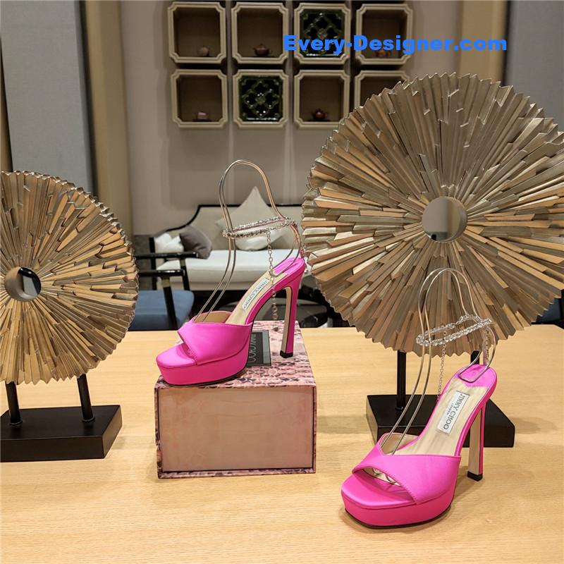 J1m*y Ch00 crystal chain heeled platform sandals