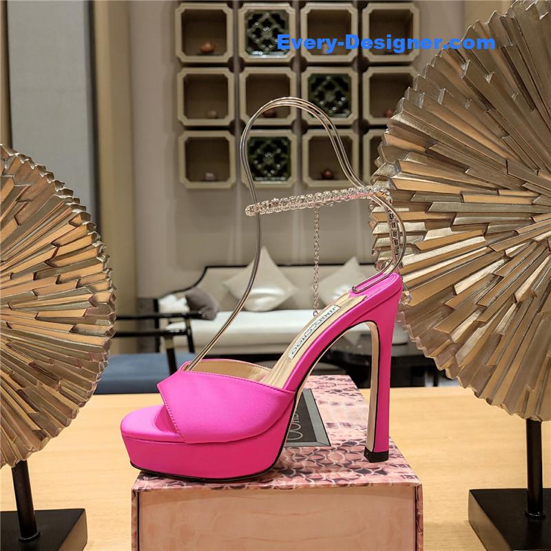 J1m*y Ch00 crystal chain heeled platform sandals