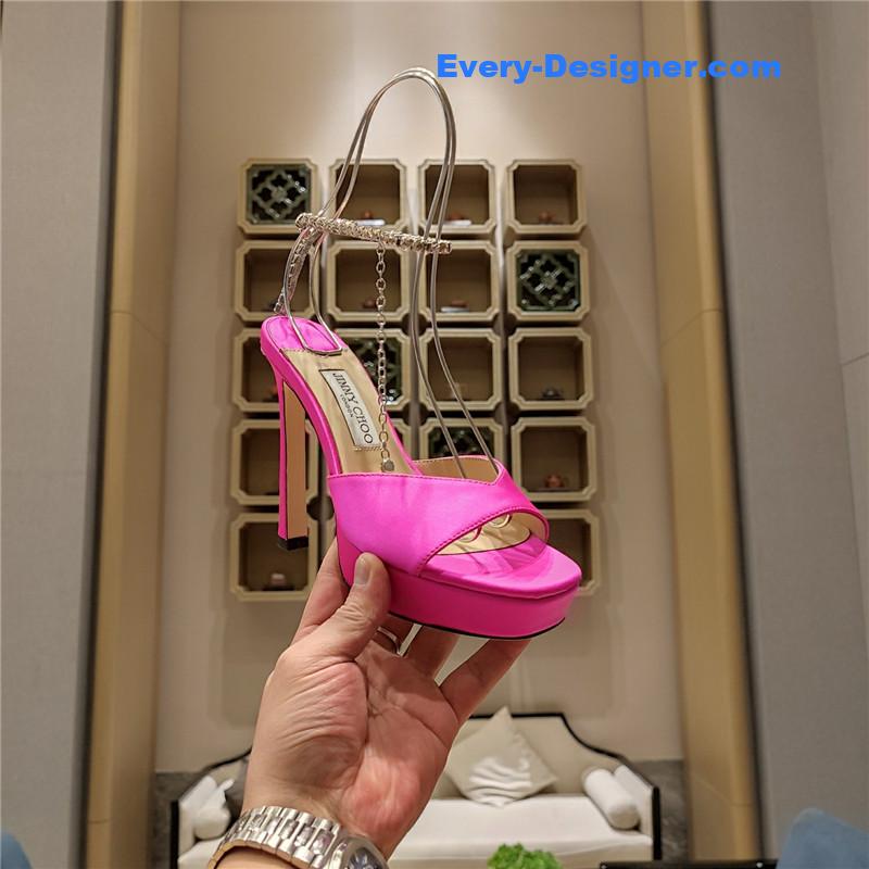 J1m*y Ch00 crystal chain heeled platform sandals