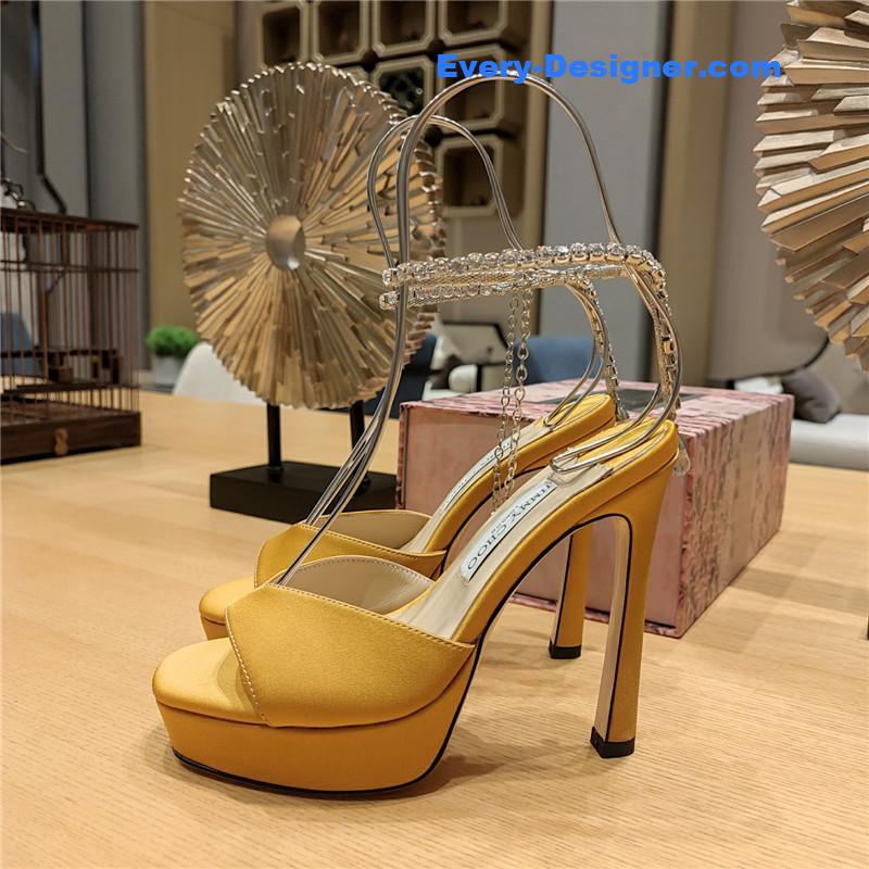 J1m*y Ch00 crystal chain heeled platform sandals