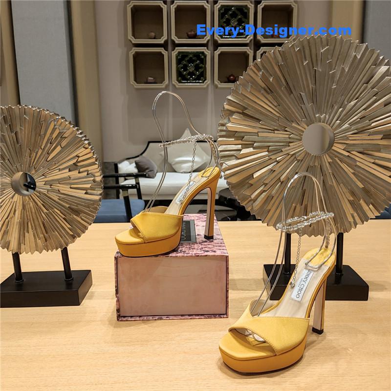 J1m*y Ch00 crystal chain heeled platform sandals
