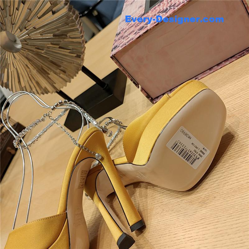 J1m*y Ch00 crystal chain heeled platform sandals