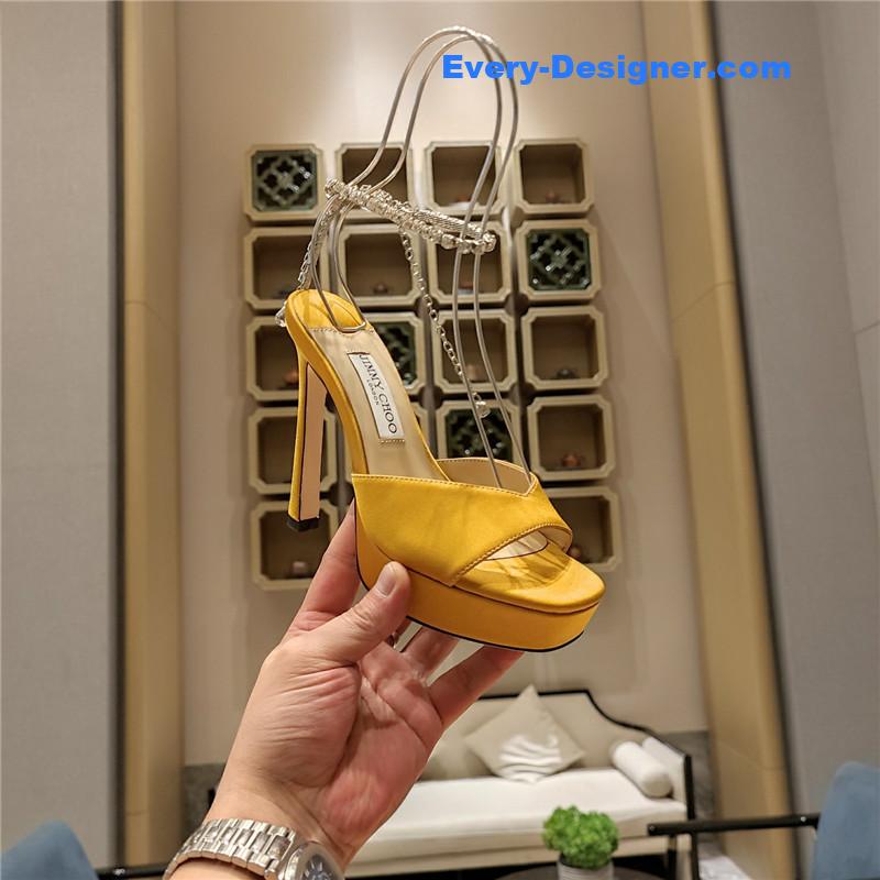 J1m*y Ch00 crystal chain heeled platform sandals