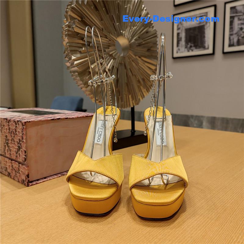 J1m*y Ch00 crystal chain heeled platform sandals