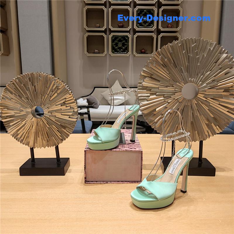 J1m*y Ch00 crystal chain heeled platform sandals