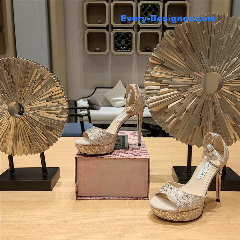 J1m*y Ch00 crystal chain heeled platform sandals