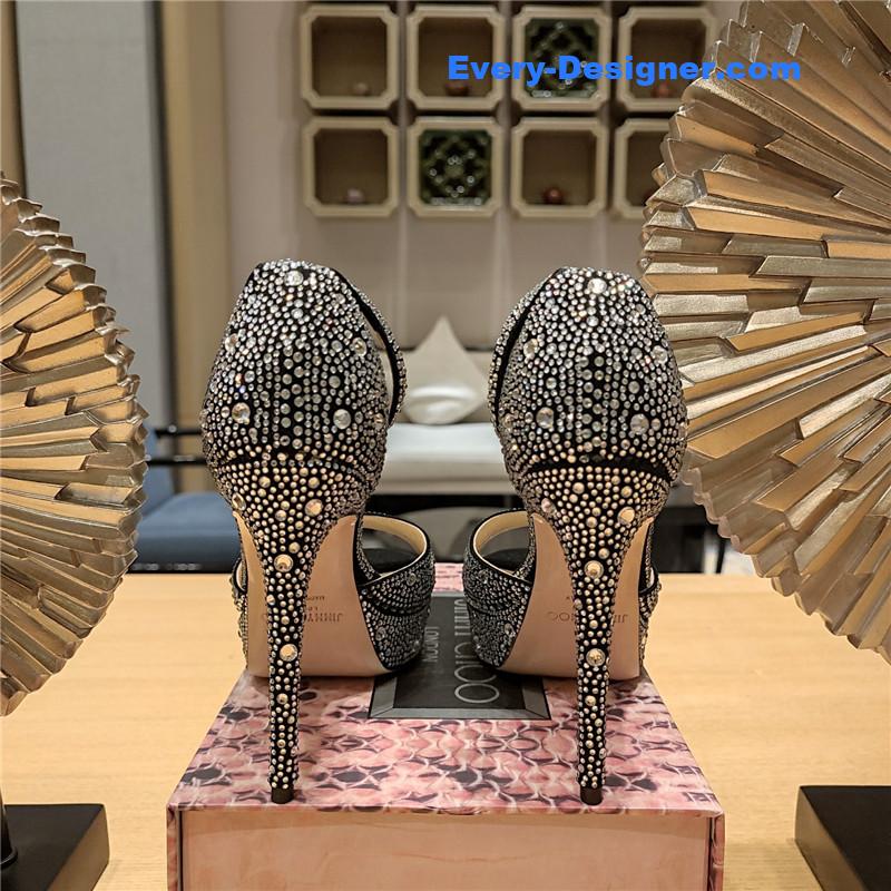 J1m*y Ch00 crystal chain heeled platform sandals